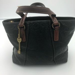 Fossil Black Floral Embossed Purse Hand Bag